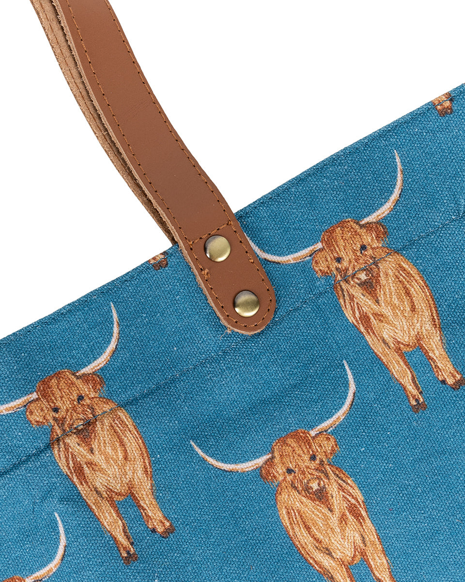 Teal Highland Cow Tote Bag
