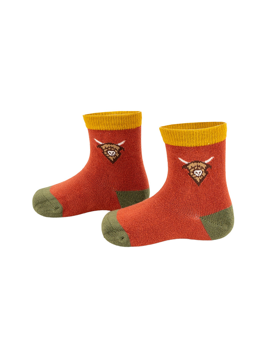 Kids Bamboo Socks With Highland Cow Pattern