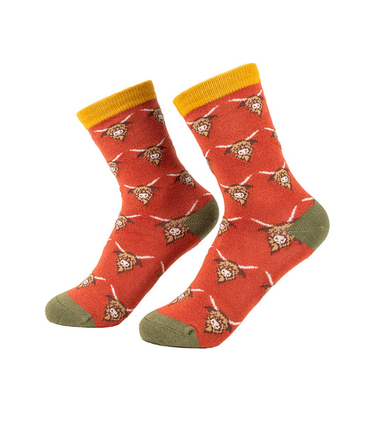 Bamboo Socks With Highland Cow Pattern - Kids