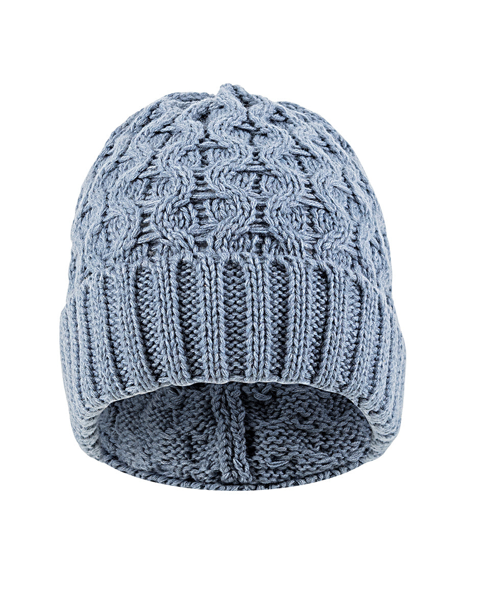 Aran Cable Bennie Hat - Slate Blue