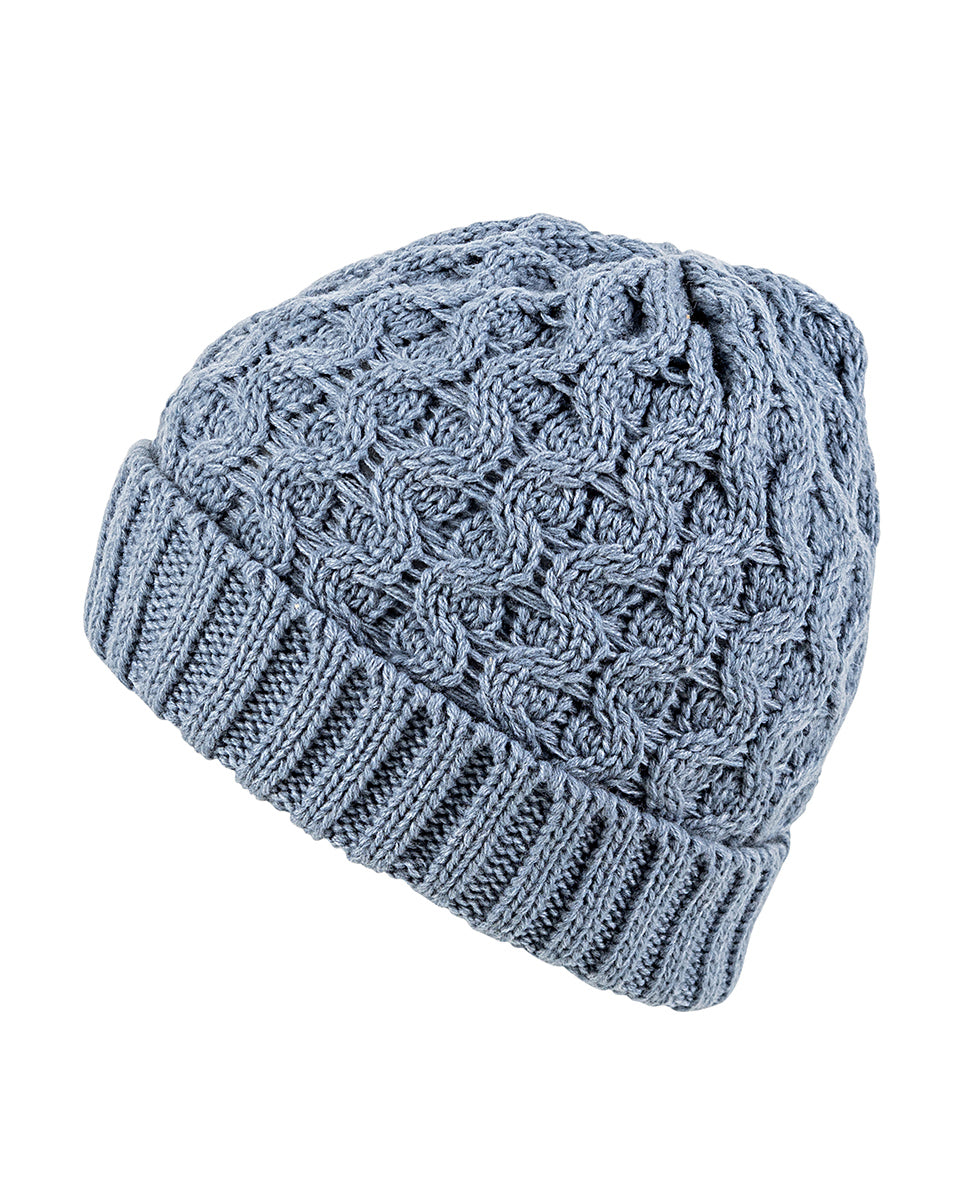 Aran Cable Bennie Hat - Slate Blue