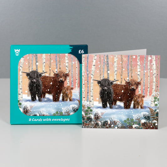 Highland Coo-rie In Christmas Cards Pack of 8