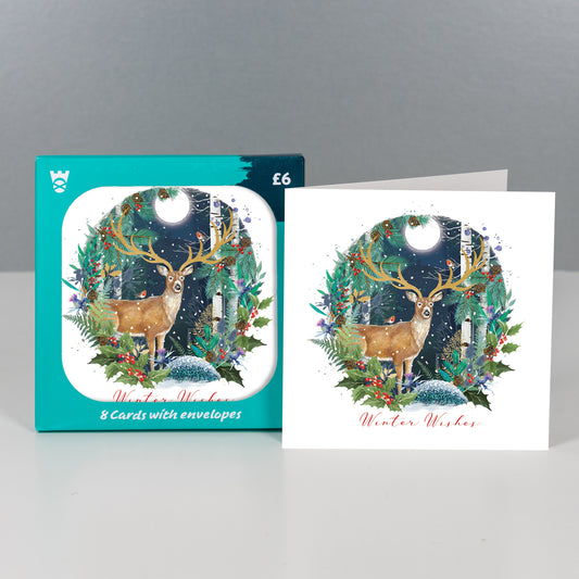 Moonlit Stag and Friends Christmas Cards Pack of 8