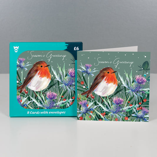Thistle Do Nicely with Robin Christmas Cards Pack of 8