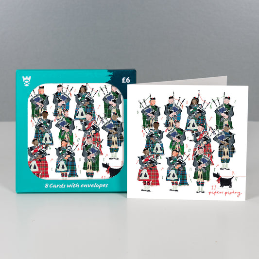 11 Pipers Piping Christmas Cards Pack of 8