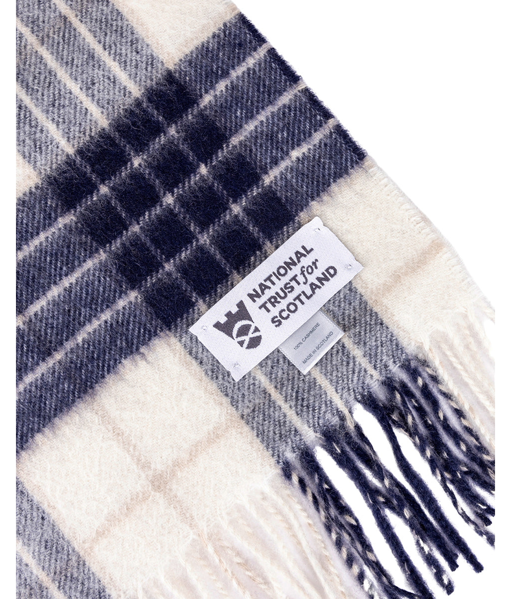Knockmore Tartan Cashmere Scarf with National Trust for Scotland label on a white background