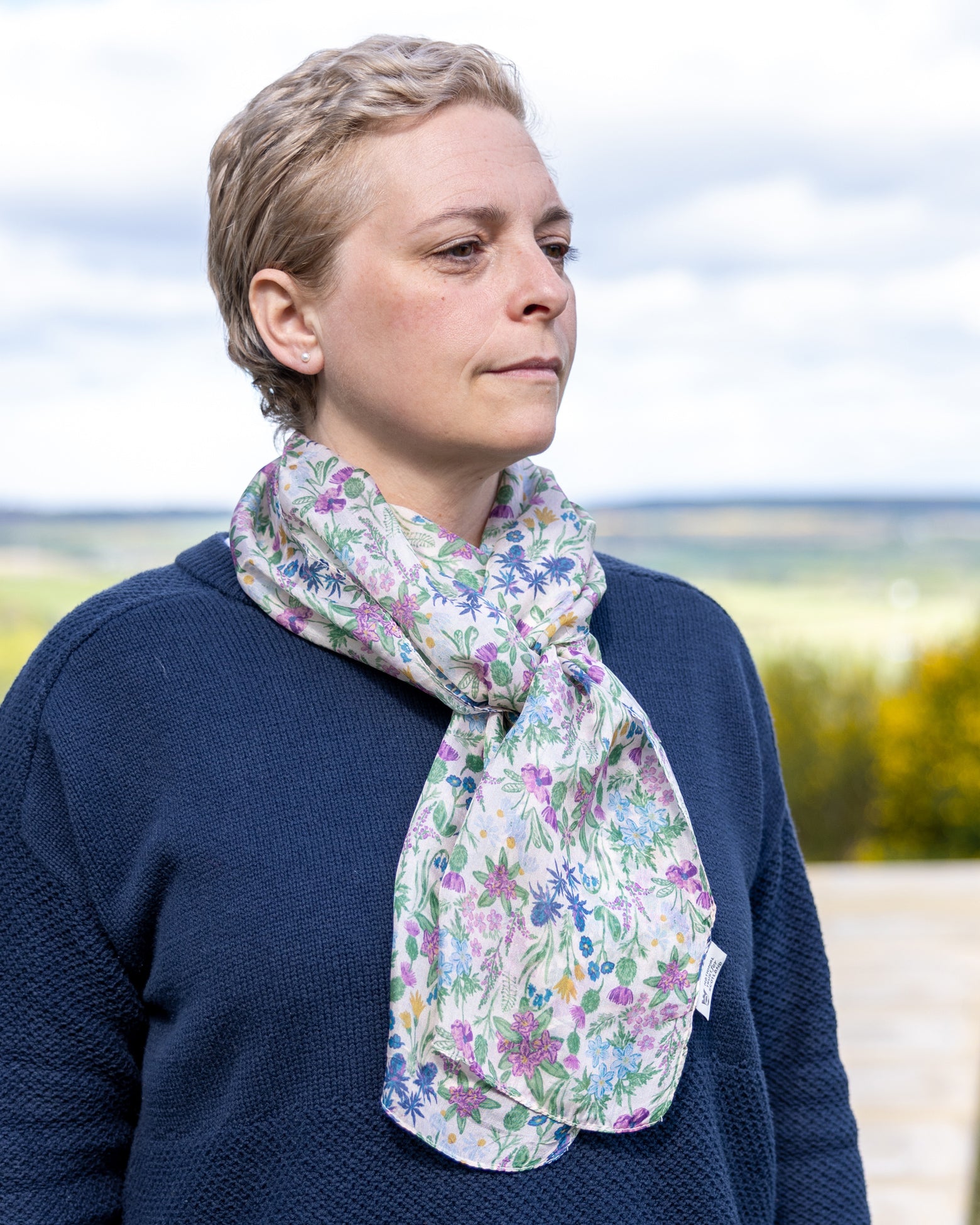 White Floral Silk Scarf