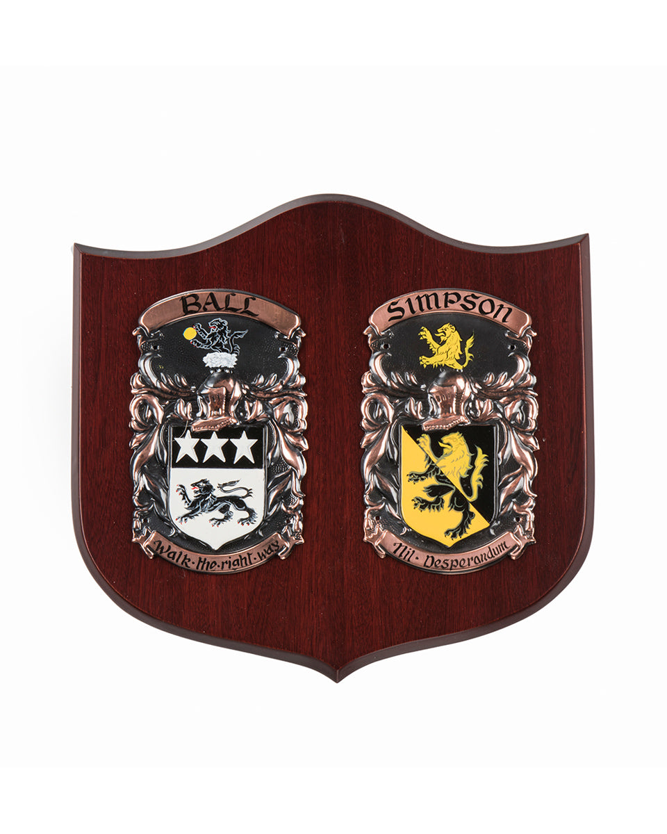 Scottish Heraldic Double Shield in Dark Wood - Medium