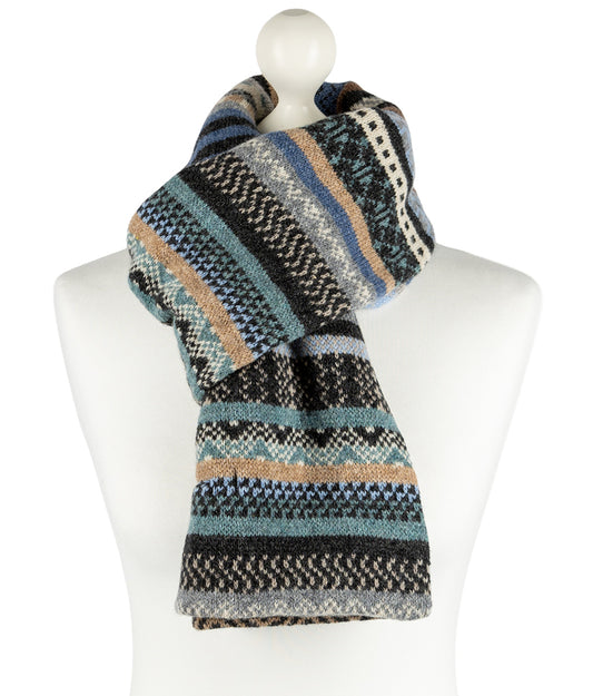 Patterned scarf on a mannequin with a white background