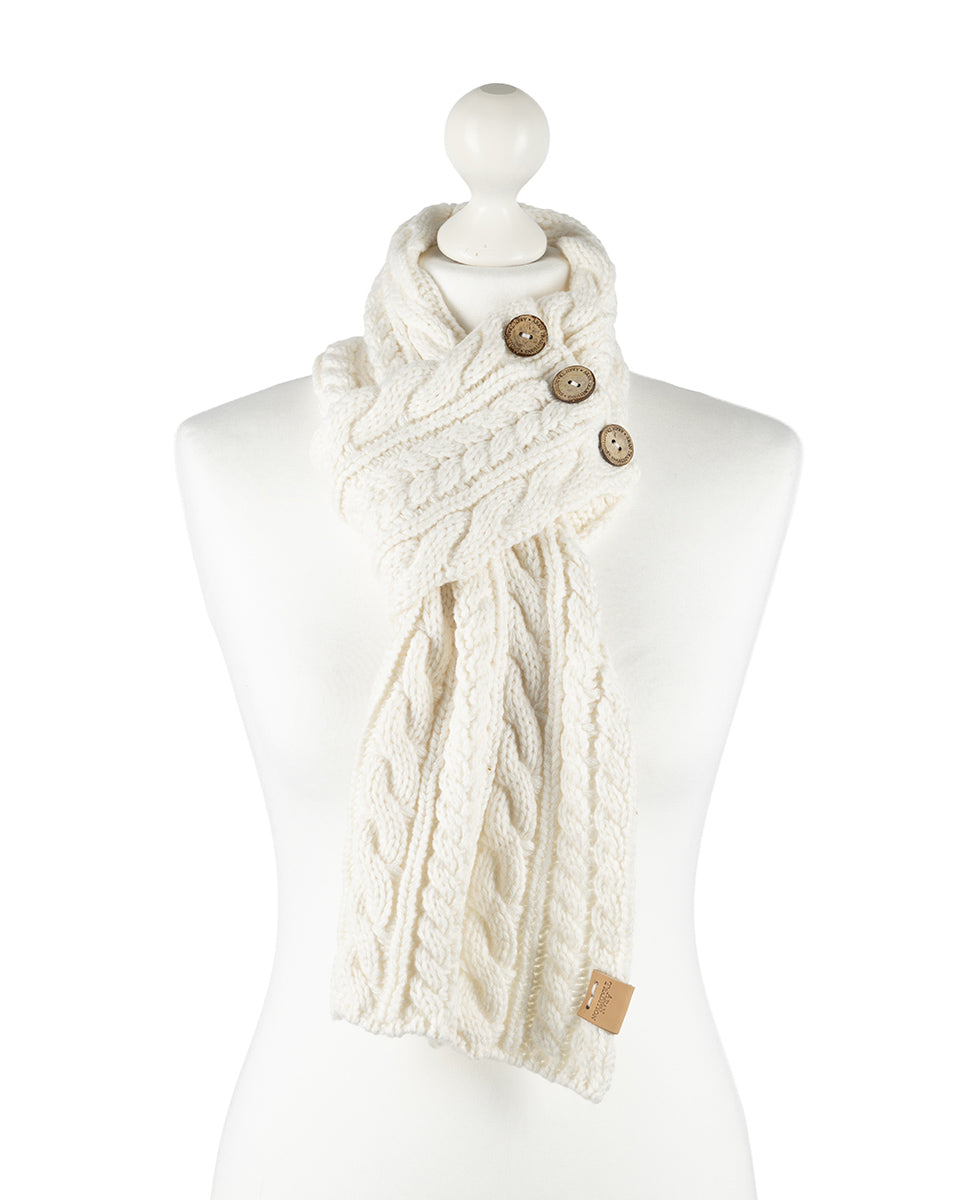 Aran Cable Button Scarf- Cream