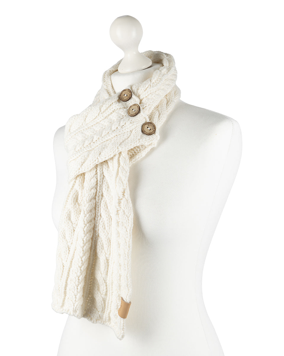 Aran Cable Button Scarf- Cream