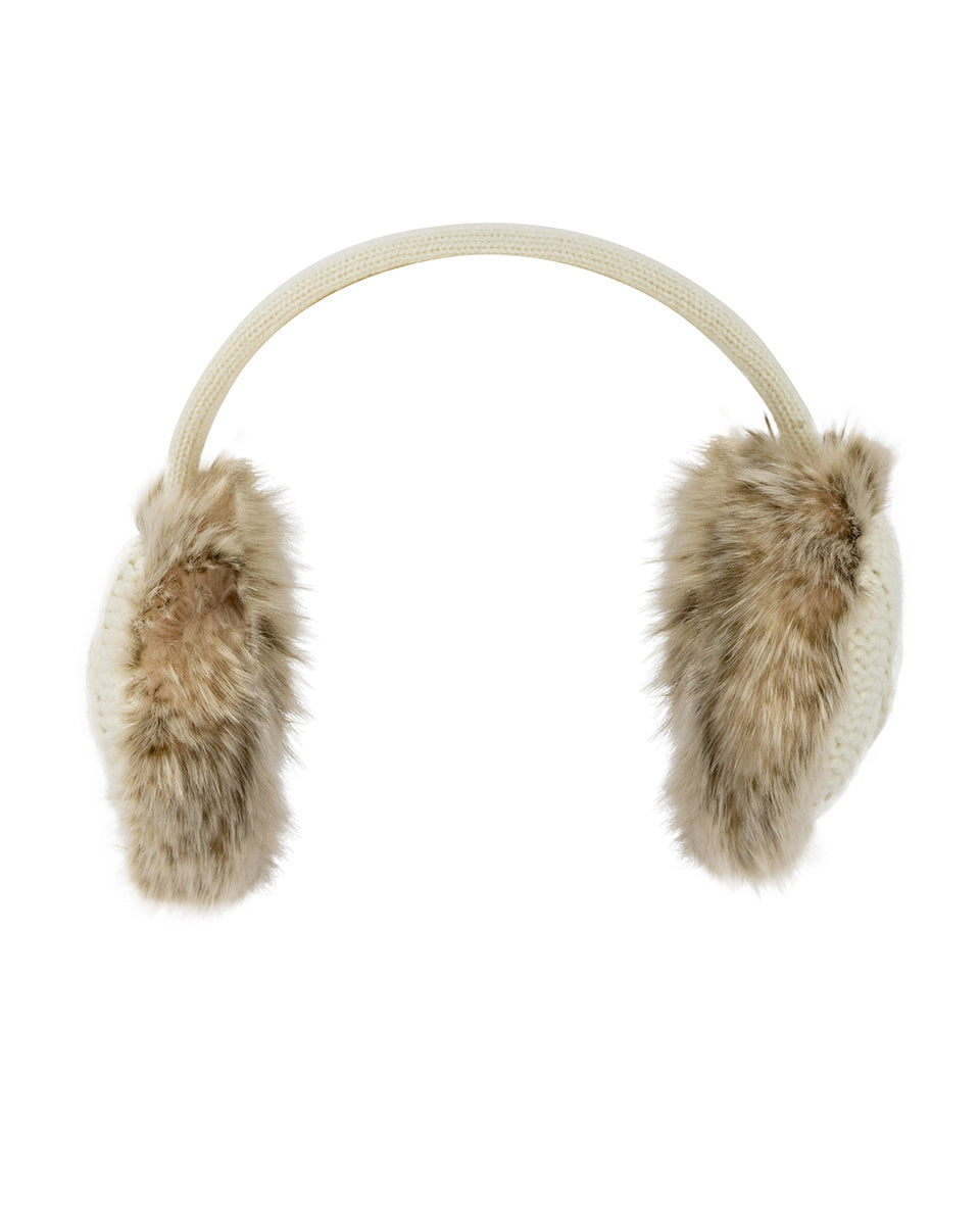 Cream Knitted Earmuffs With Natural Fur Border