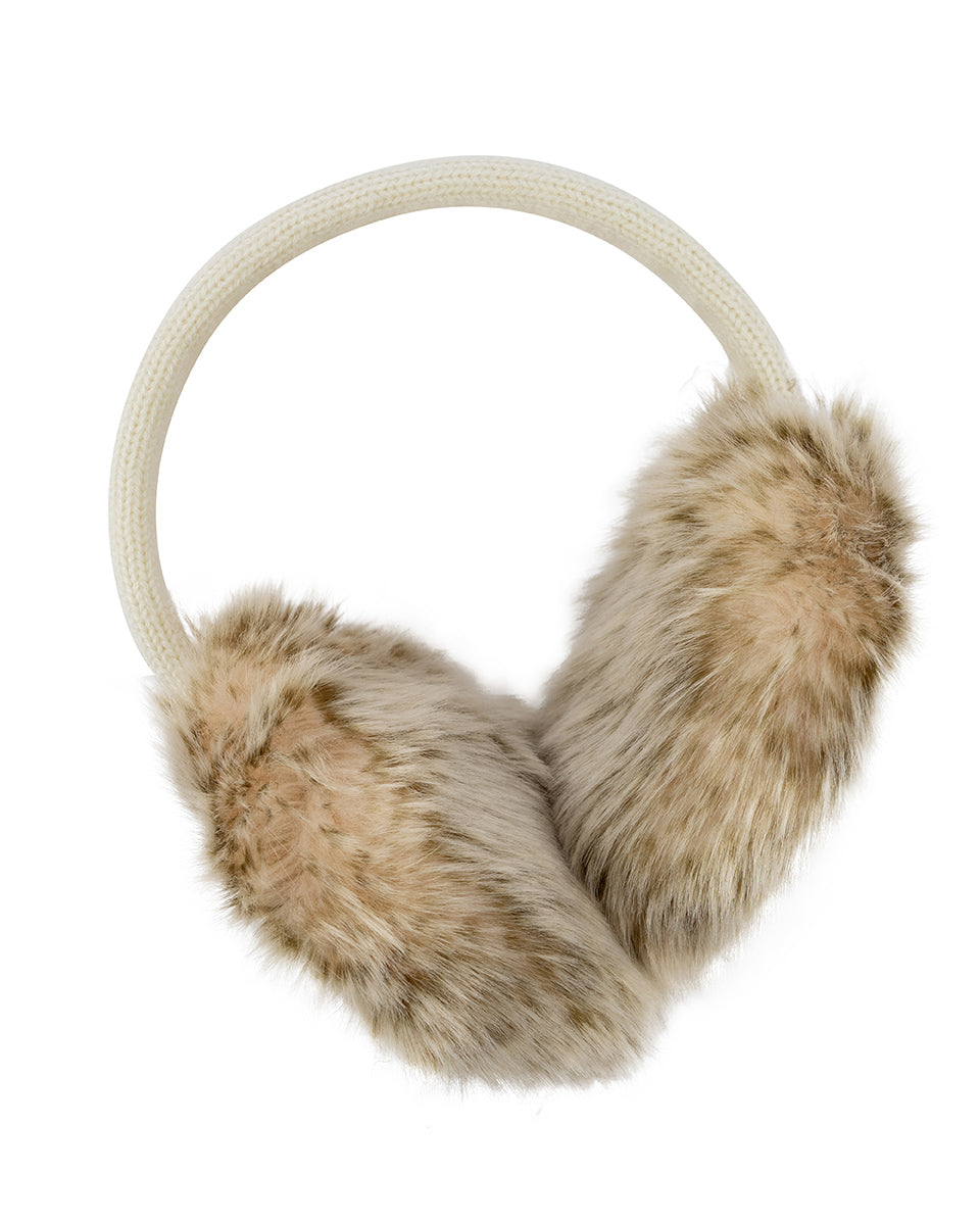 Cream Knitted Earmuffs With Natural Fur Border