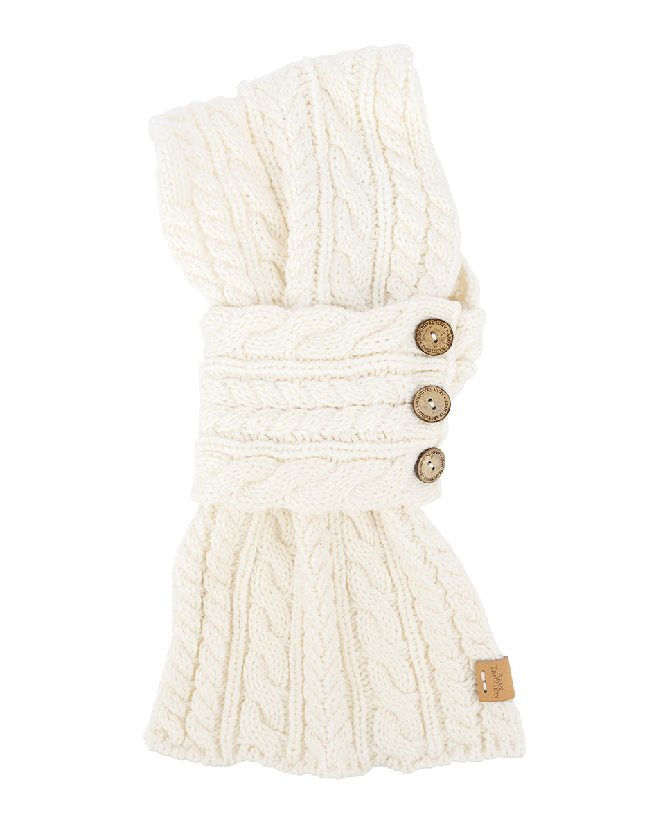 Aran Cable Button Scarf- Cream