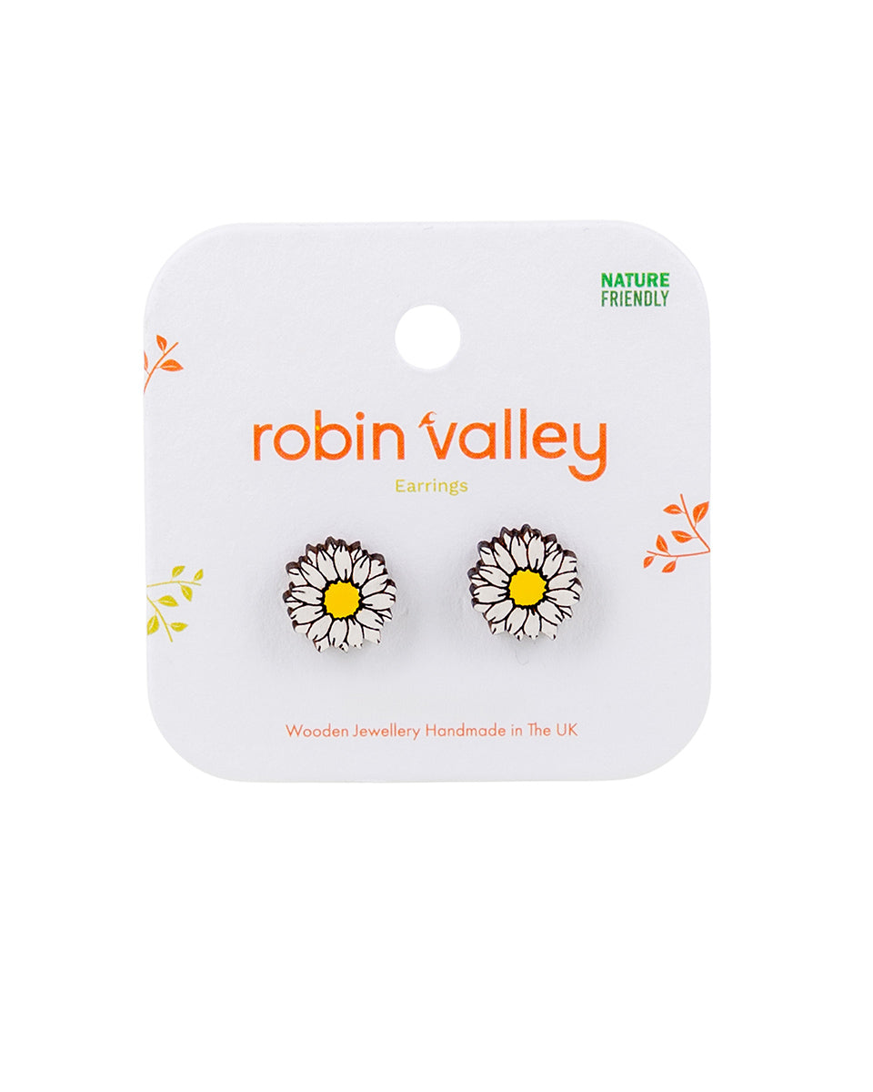 Hand-painted Daisy Flower Wooden Stud Earrings