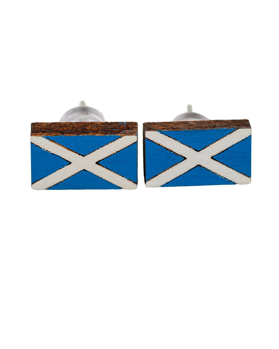 Hand-painted Scotland Flag Cherry Wood Stud Earrings