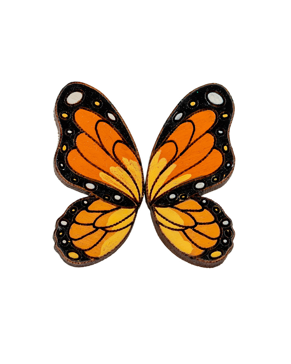 Hand Painted Monarch Butterfly Cherry Wood Stud Earrings