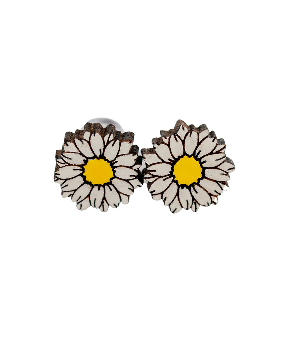 Hand-painted Daisy Flower Wooden Stud Earrings