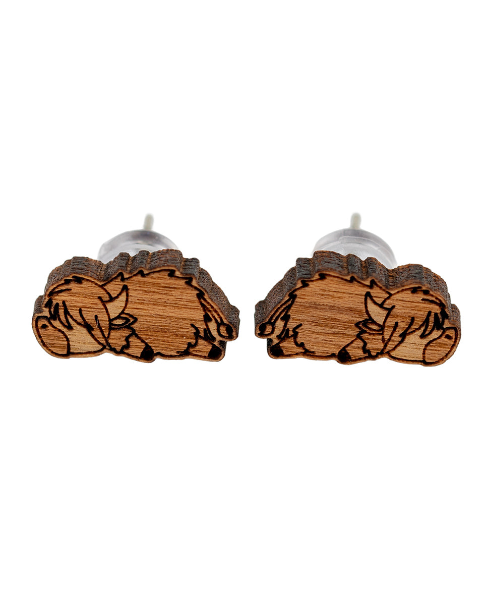 Sleeping Highland Cow Wooden Earrings