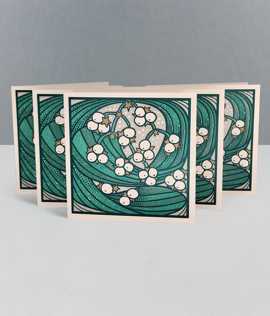 Pack of 5 Letterpress Mistletoe Christmas Cards