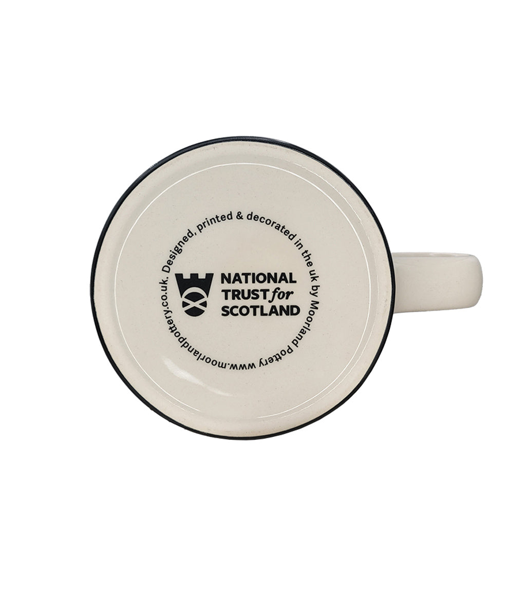 Moorlands Pottery exclusive mug base with National Trust for Scotland logo on a white background