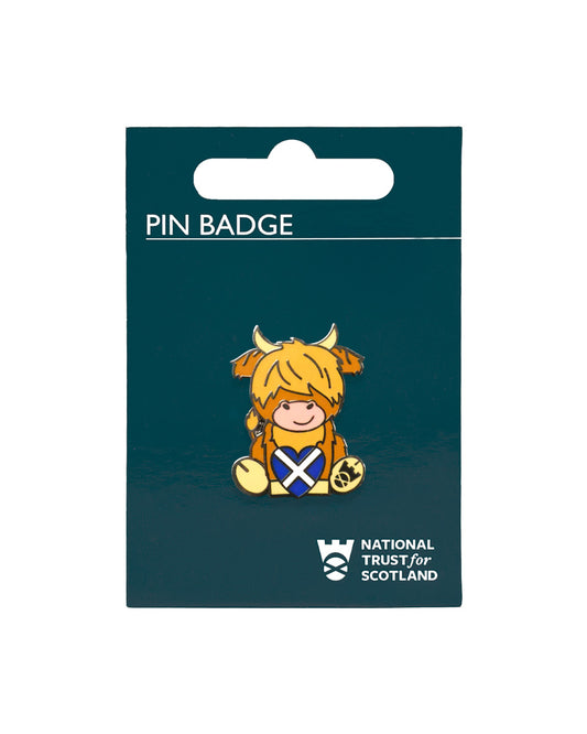 Happy Highland Cow Saltire Pin Badge