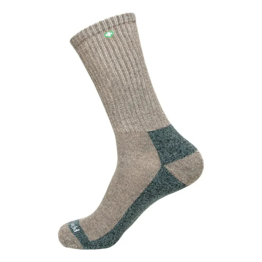 Gray sock with green accents on a white background