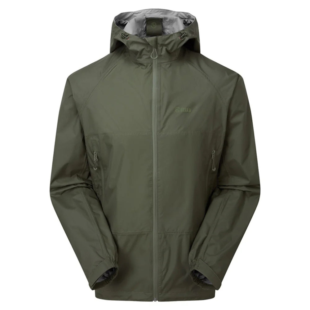 Green Keela 'Where Nature Leads' packaway jacket with a hood on a white background