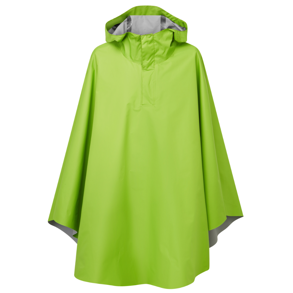 Green rain poncho on a white background