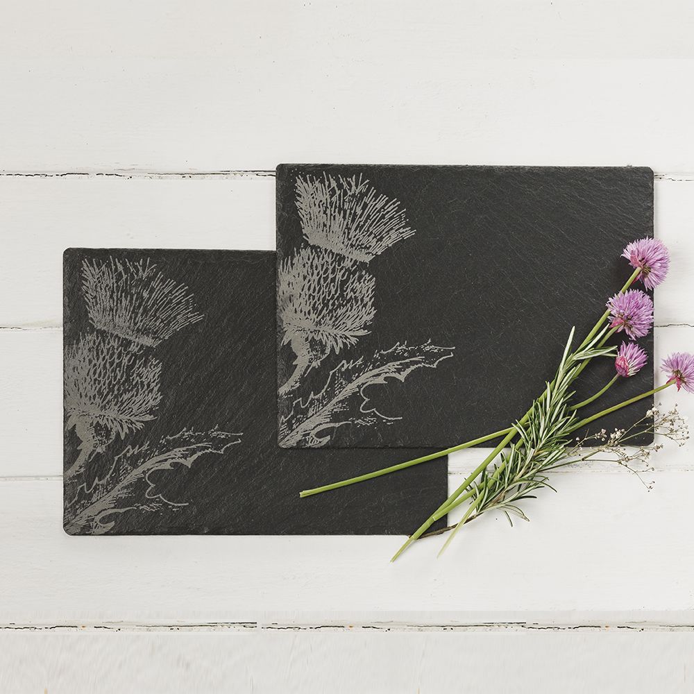 2 Slate Place Mats - Thistle Design