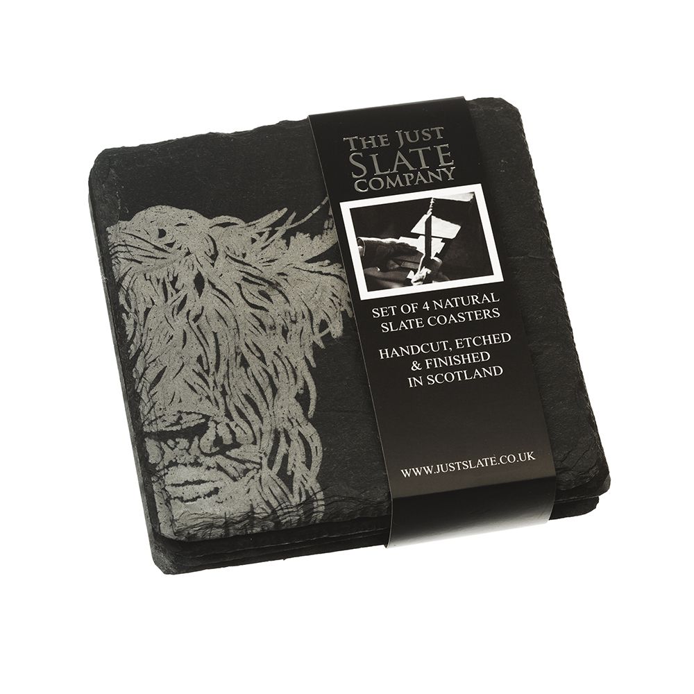 4 Slate Coasters - Highland Cow Design