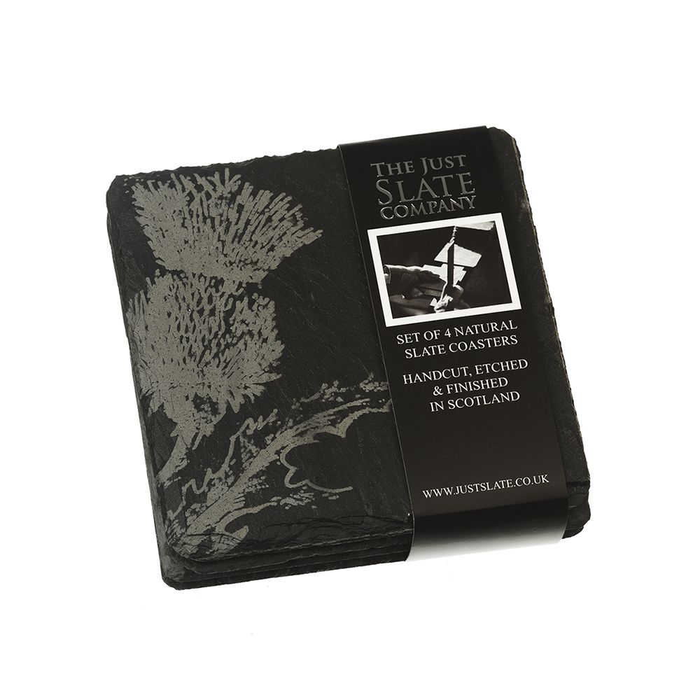 4 Slate Coasters - Thistle Design