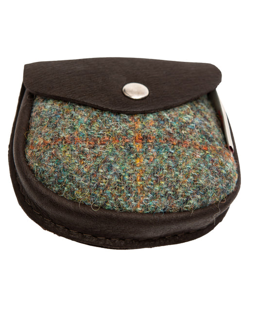 Harris Tweed and Deerskin Leather Purse in Green Plaid