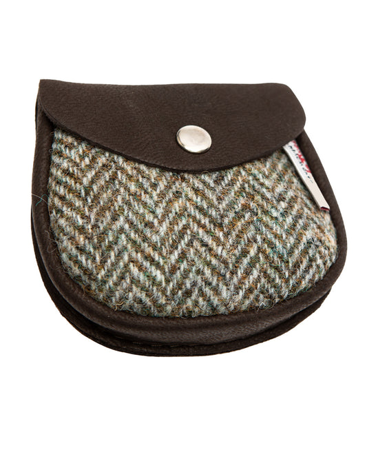 Harris Tweed and Deerskin Leather Purse in Grey Herringbone