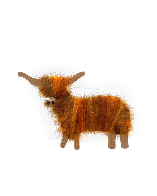 Hairy Coo Handmade Fridge Magnet with Brown Wool