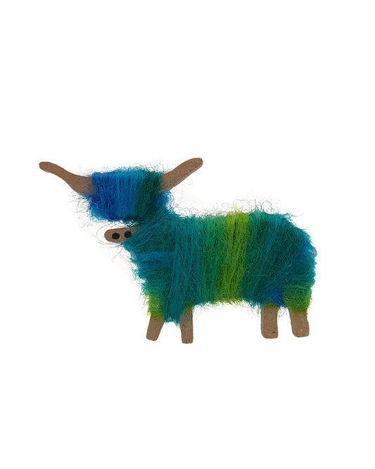 Hairy Coo Handmade Fridge Magnet with Blue Wool