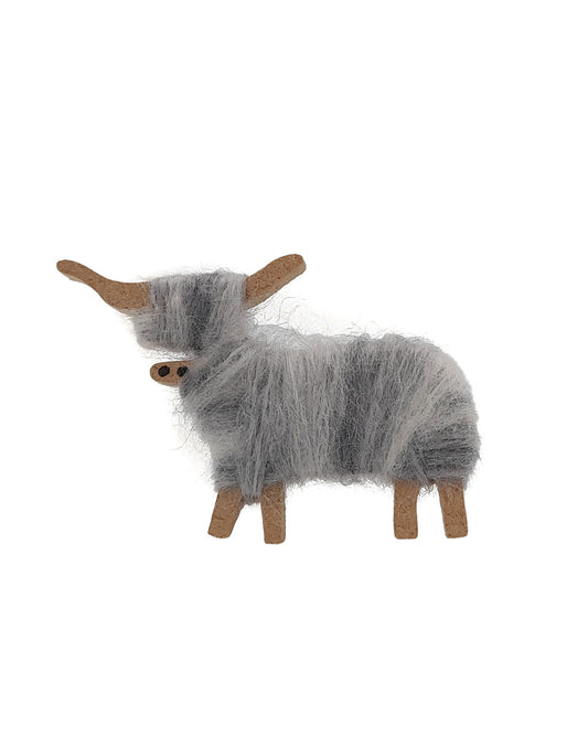 Hairy Coo Handmade Fridge Magnet with Grey Wool