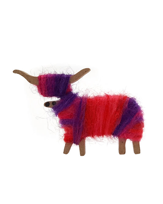 Hairy Coo Handmade Fridge Magnet with Red/Purple Wool