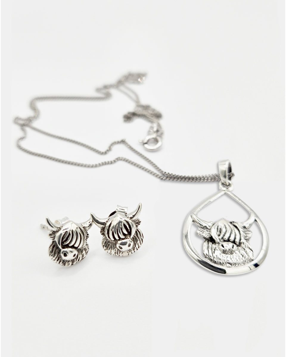 Sterling Silver Highland Cow Stud Earrings