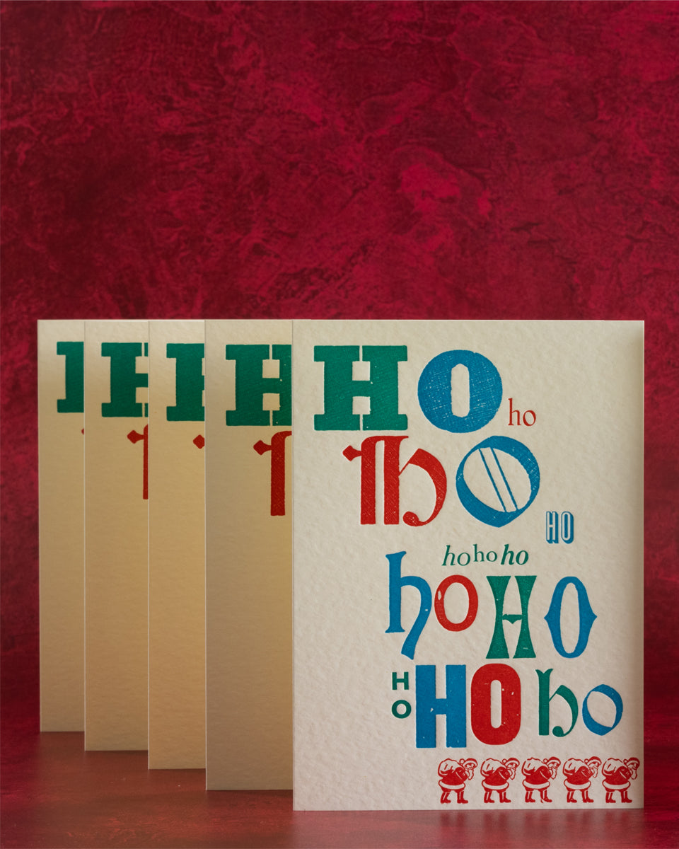 Pack of 5 Letterpress Christmas Cards with Ho Ho Ho Santa Design