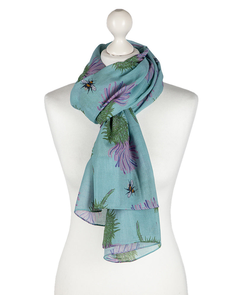 Teal Green Thistle Cotton Scarf