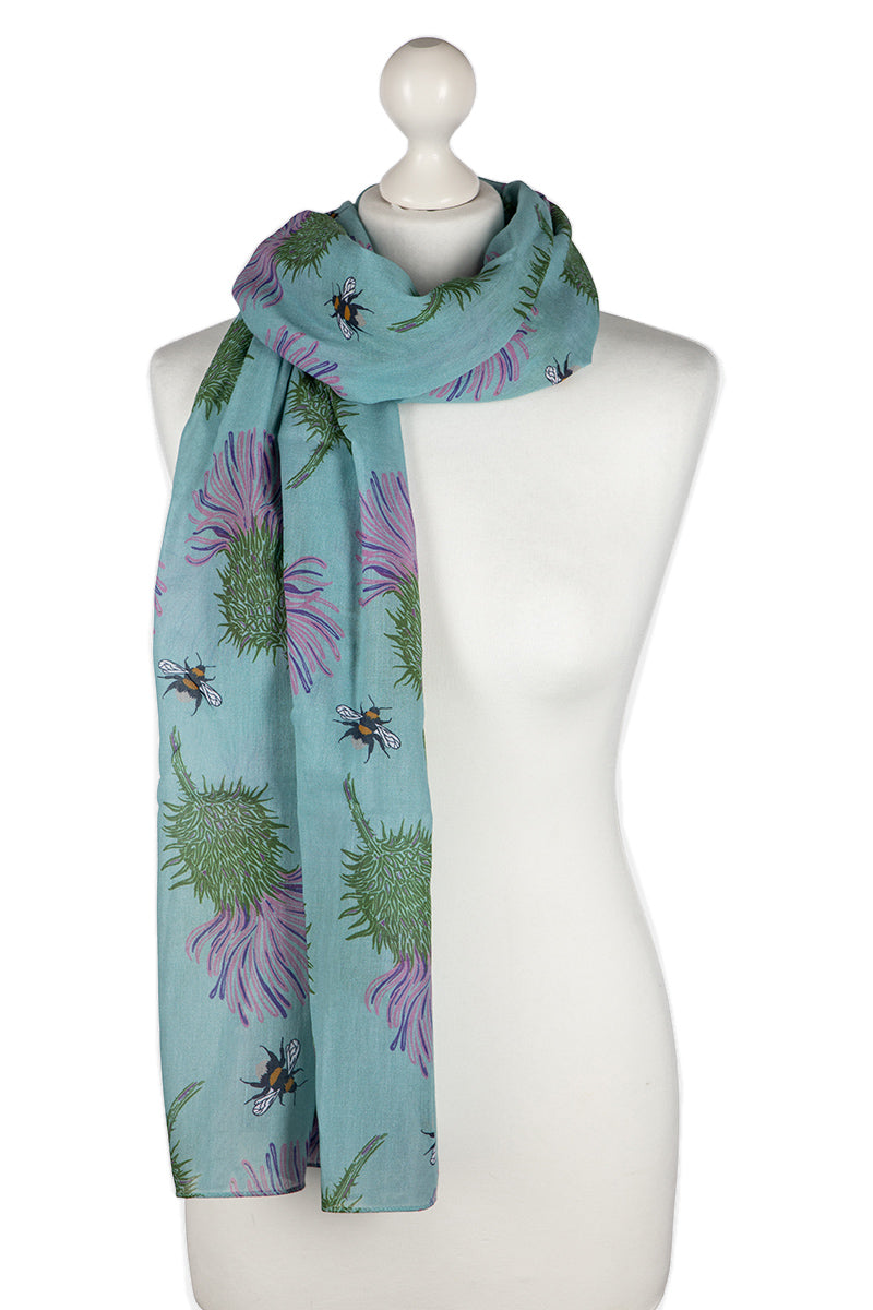 Teal Green Thistle Cotton Scarf