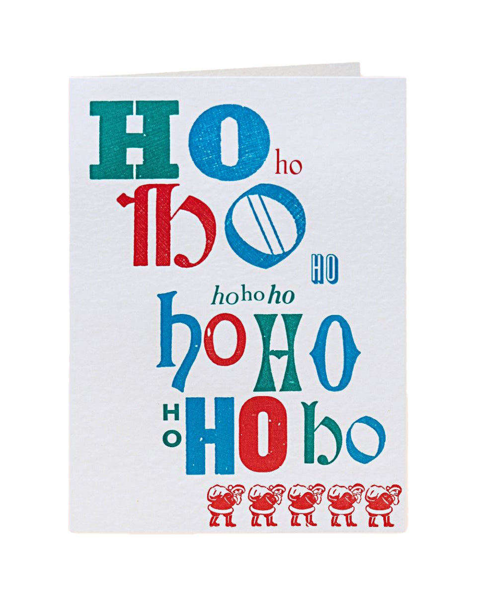 Pack of 5 Letterpress Christmas Cards with Ho Ho Ho Santa Design