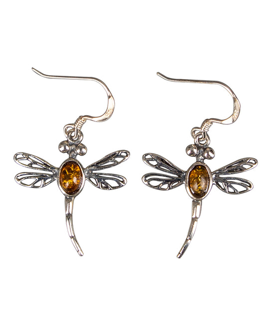 Outlander Inspired Amber Dragonfly Earrings