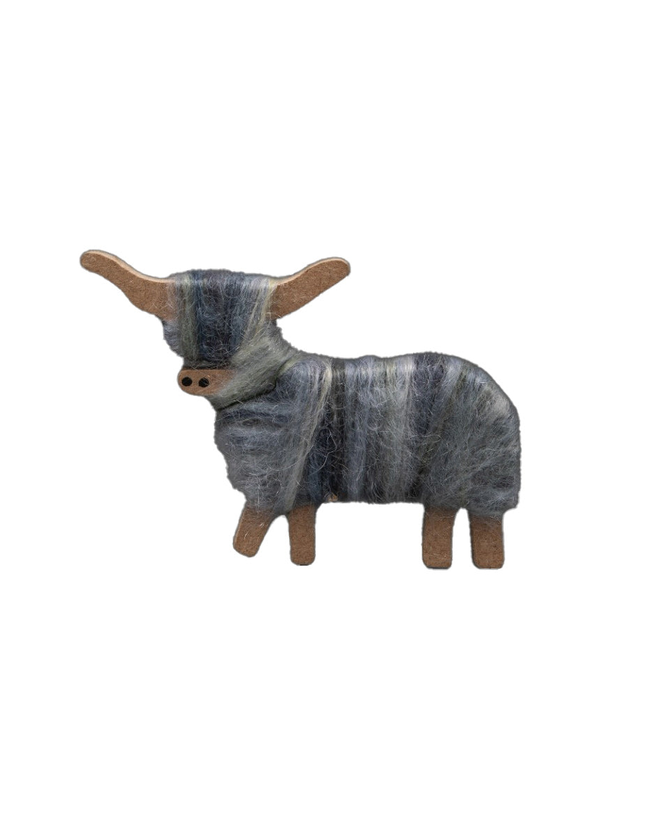 Hairy Coo Handmade Ornament Grey Wool Highland Cow