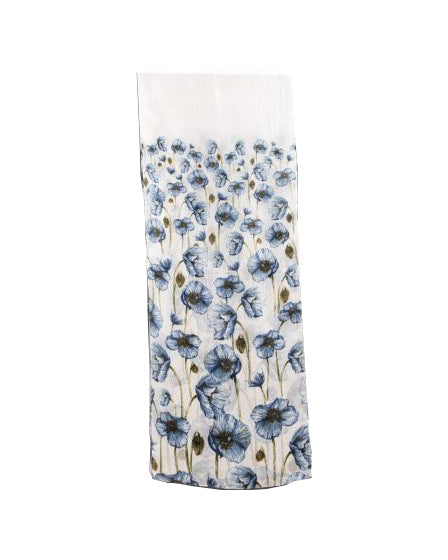 Blue Poppy Patterned Silk Scarf