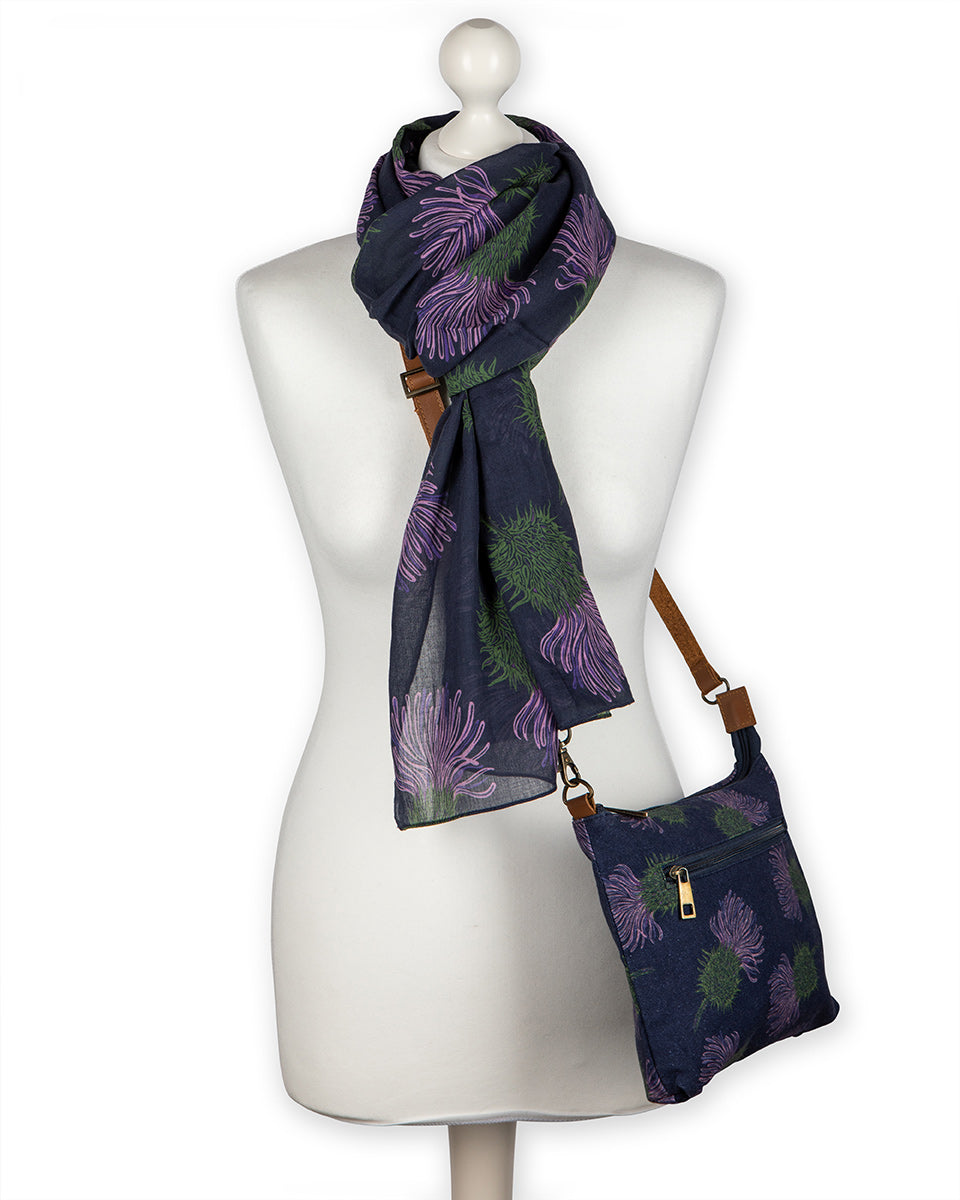 Purple Thistle Cross Body Bag & Scarf
