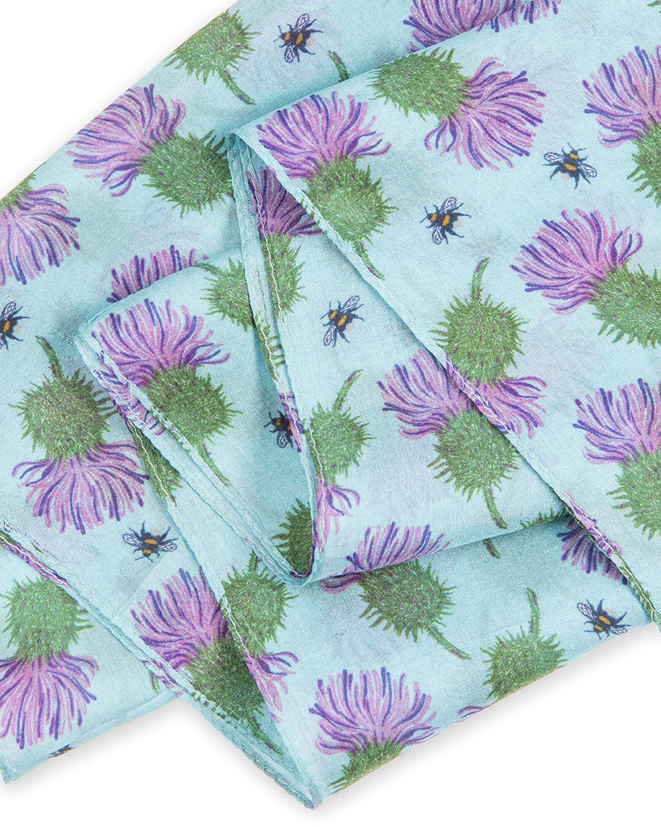 Teal Green Thistle Silk Scarf