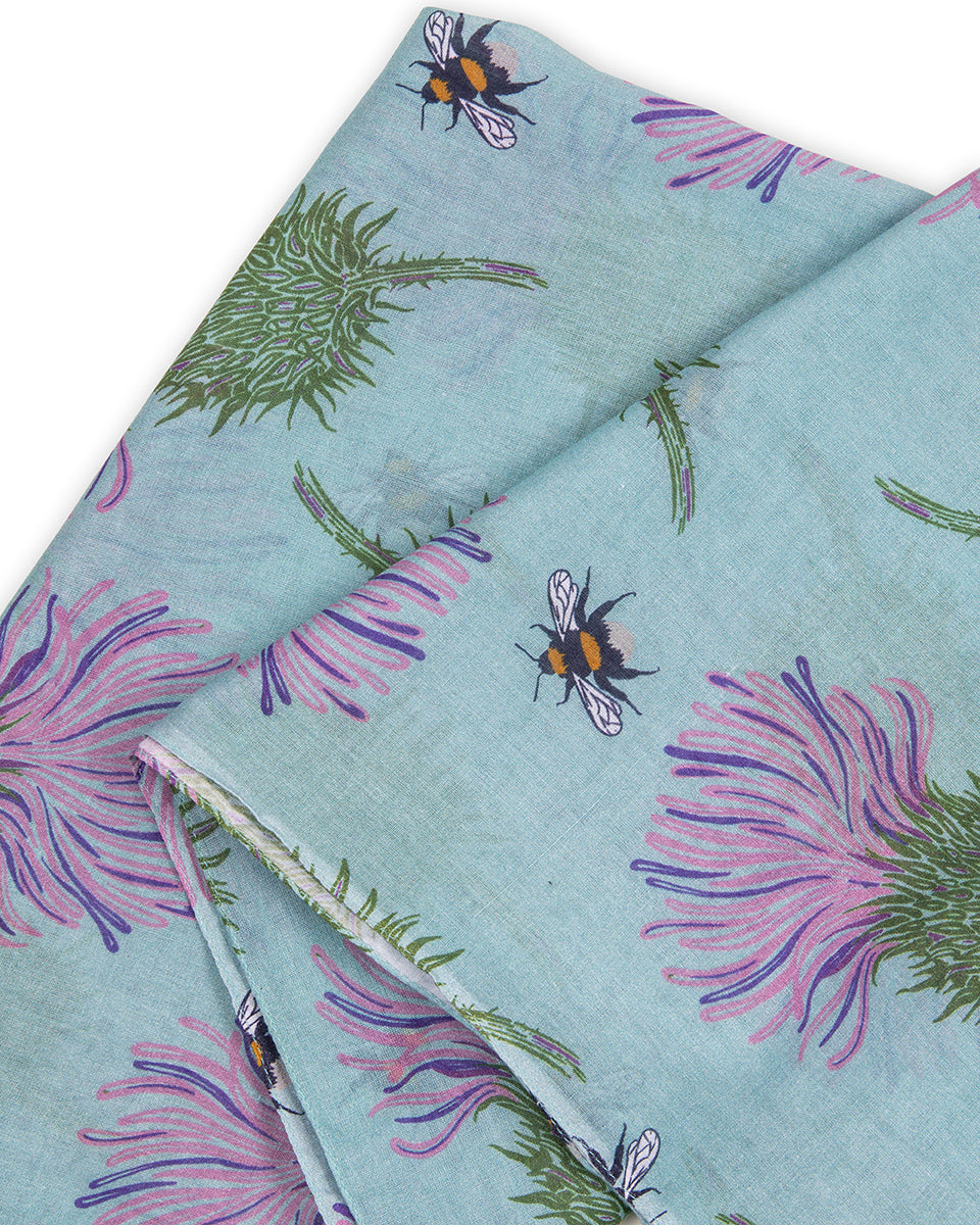 Teal Green Thistle Cotton Scarf