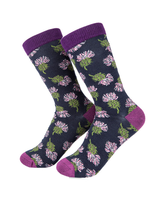 Women’s Bamboo Socks With Purple Thistle Pattern